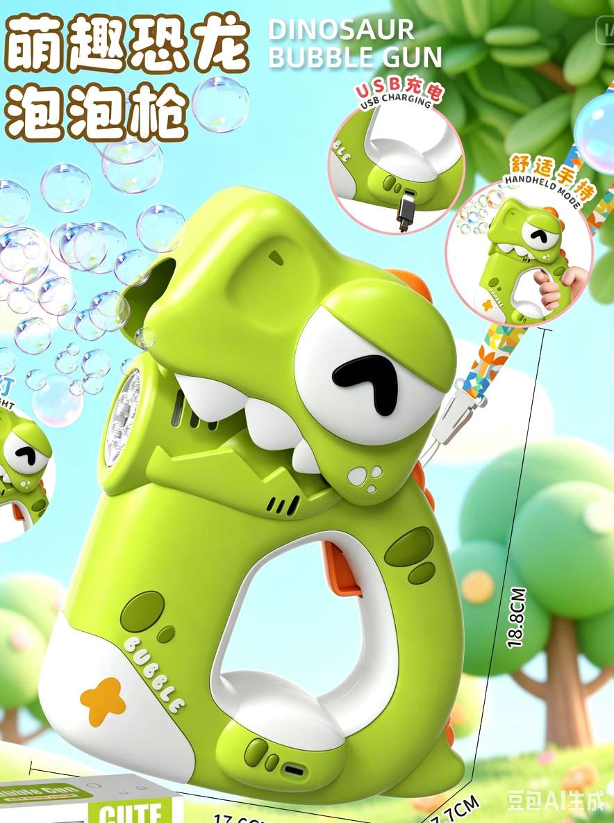 Children's hand-held dinosaur bubble gun charging fully automatic bubble dispensing outdoor boys' and girls' toy gifts