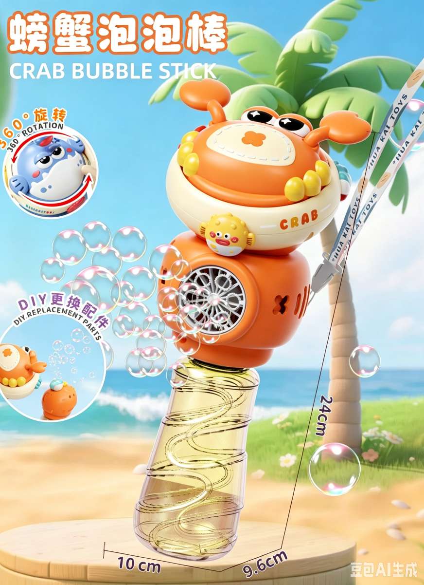 Cute crab bubble stick, children's electric bubble machine, cartoon DIY rotating design, birthday gift toys for boys and girls on Children's Day Specification image