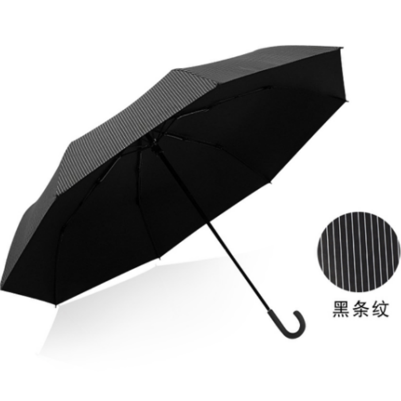 Hengdun simple blue striped hook-shaped handle umbrella, fresh and clean striped all-weather umbrella, versatile for commuting, black rubber UV-resistant coating, ultra-light and portable folding umbrella, supports wholesale customization, logo advertising umbrella Item Picture