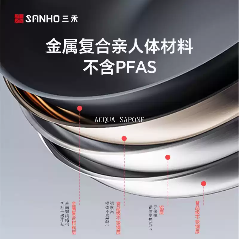 Free shipping! Sanhe 0-coated wok, household uncoated non-stick pan, induction cooker, gas stove, universal 30CM Specification image