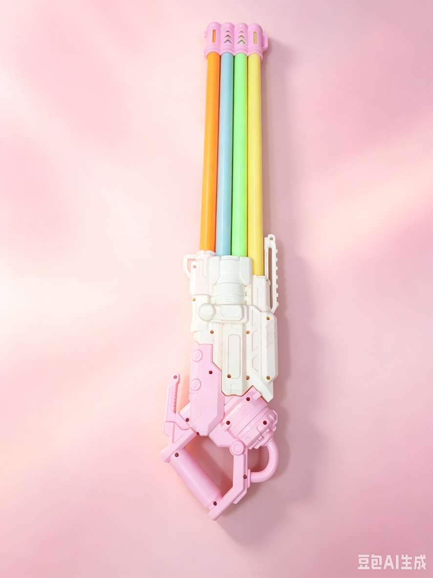 Pink and white contrasting four-barrel Gatling water cannon, a large-capacity water gun for girls' hearts, a summer outdoor battle toy detail image 2
