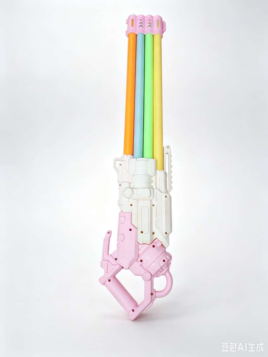 Pink and white contrasting four-barrel Gatling water cannon, a large-capacity water gun for girls' hearts, a summer outdoor battle toy Specification image
