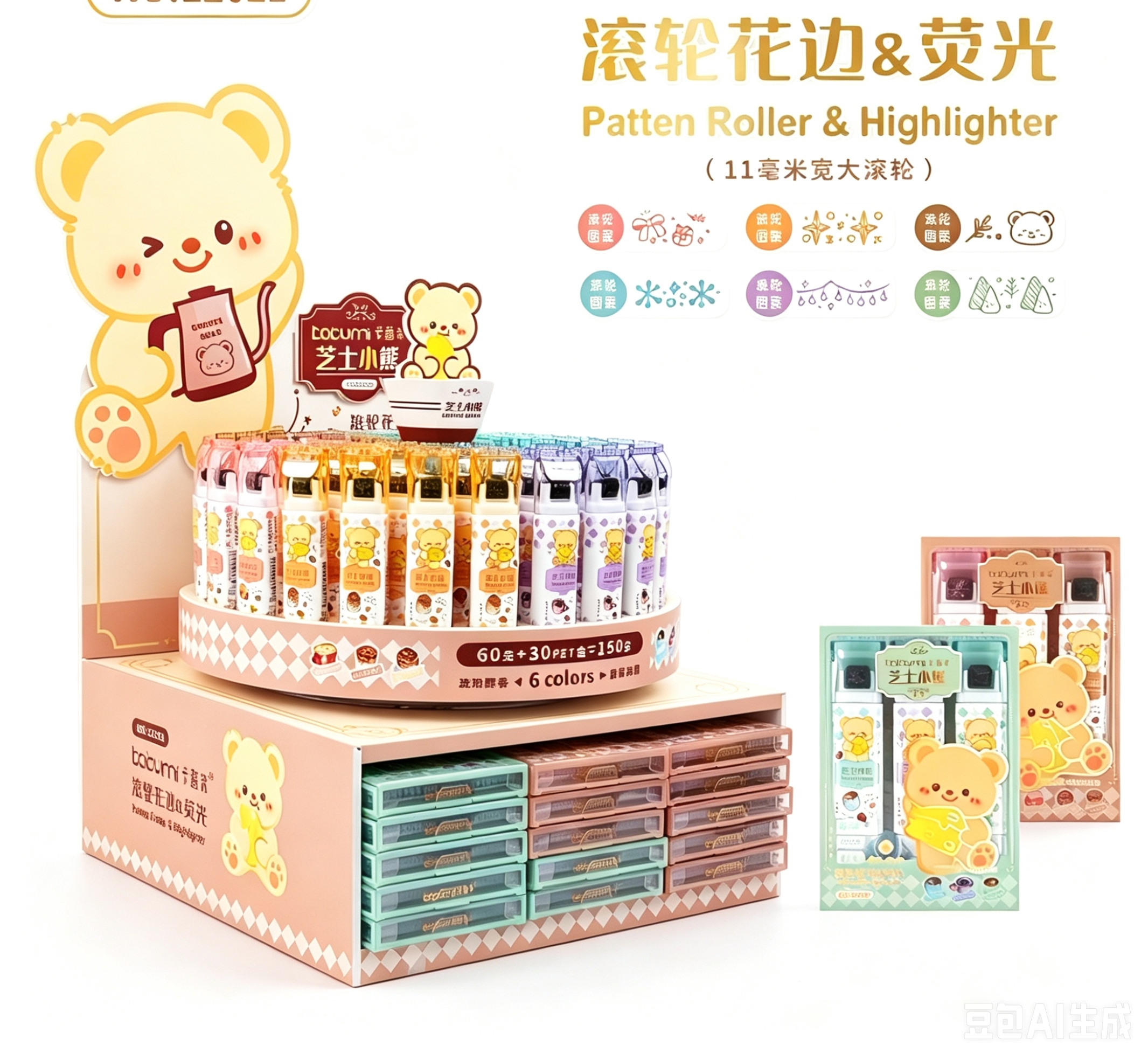 卡酷米Kakumi滚轮荧光笔展示架跨境现货定制文具批发文创本柏天好笔业超时大洋文具12022学生文创礼物
