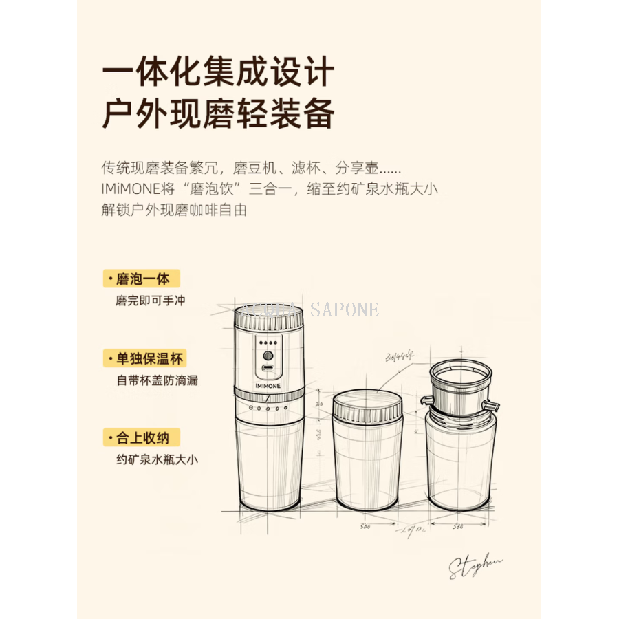 Portable coffee grinder, small household electric coffee grinder with wireless long battery life, portable travel Specification image