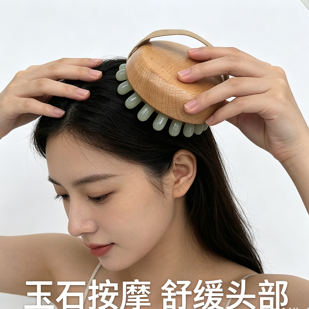 天然岫玉玉石气垫按摩器全身肩颈多功能颈椎按摩器头部按摩梳厂家详情2