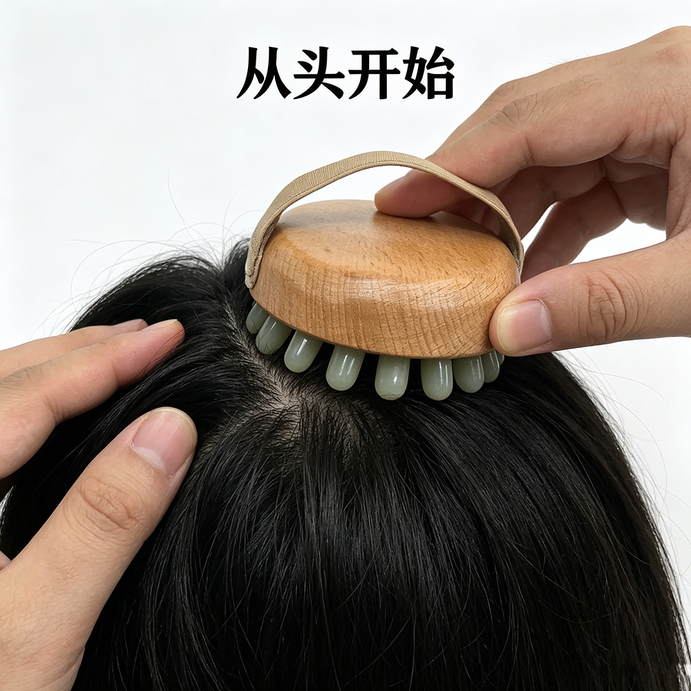 天然岫玉玉石气垫按摩器全身肩颈多功能颈椎按摩器头部按摩梳厂家详情6