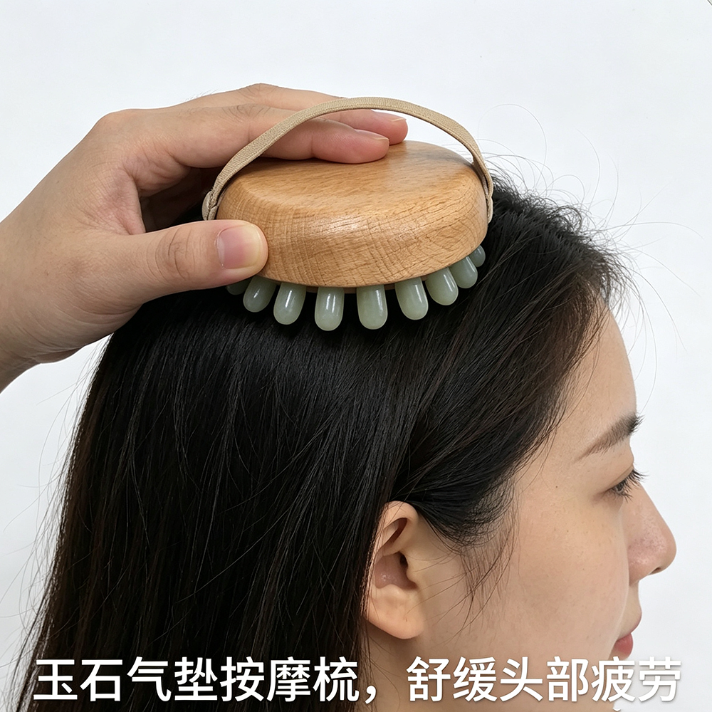 天然岫玉玉石气垫按摩器全身肩颈多功能颈椎按摩器头部按摩梳厂家详情1