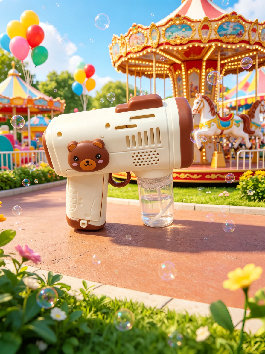 Cute and Fun Little Bear fully automatic bubble machine, children's handheld electric bubble gun, leak-proof outdoor popular toy gift Item Picture