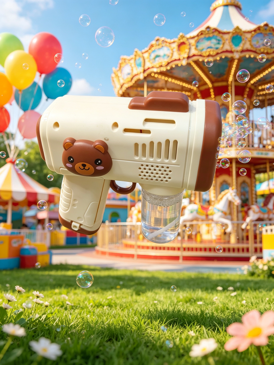 Cute and Fun Little Bear fully automatic bubble machine, children's handheld electric bubble gun, leak-proof outdoor popular toy gift detail image 2