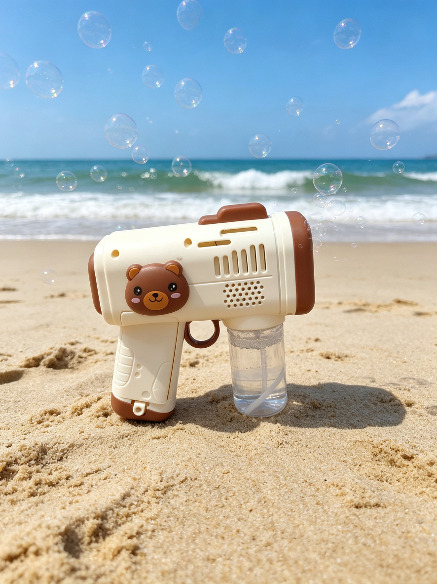 Cute and Fun Little Bear fully automatic bubble machine, children's handheld electric bubble gun, leak-proof outdoor popular toy gift Specification image