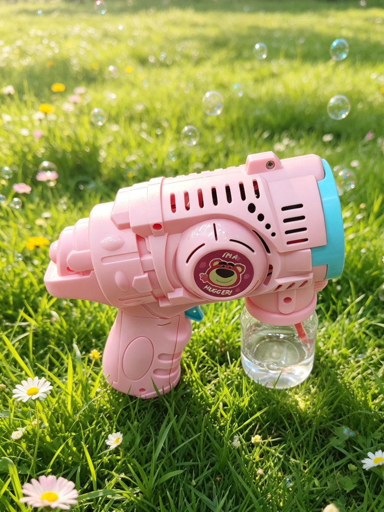 Strawberry Bear co-branded bubble gun, children's handheld fully automatic bubble machine, leak-proof design, summer outdoor toy Specification image