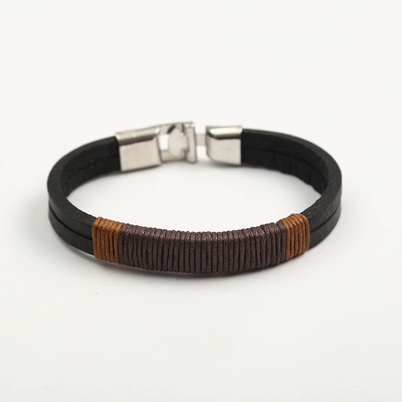 Factory direct sales of hand-tied rope metal T-buckle bracelet with individual and simple style, alloy leather rope Korean-style bracelet Application Scenario