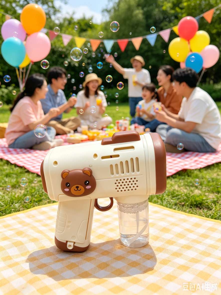 Cute and Fun Little Bear fully automatic bubble machine, children's handheld electric bubble gun, leak-proof outdoor popular toy gift
