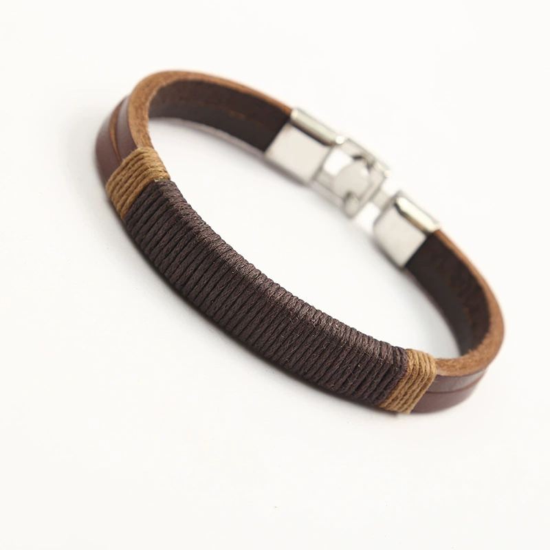 Factory direct sales of hand-tied rope metal T-buckle bracelet with individual and simple style, alloy leather rope Korean-style bracelet details Picture