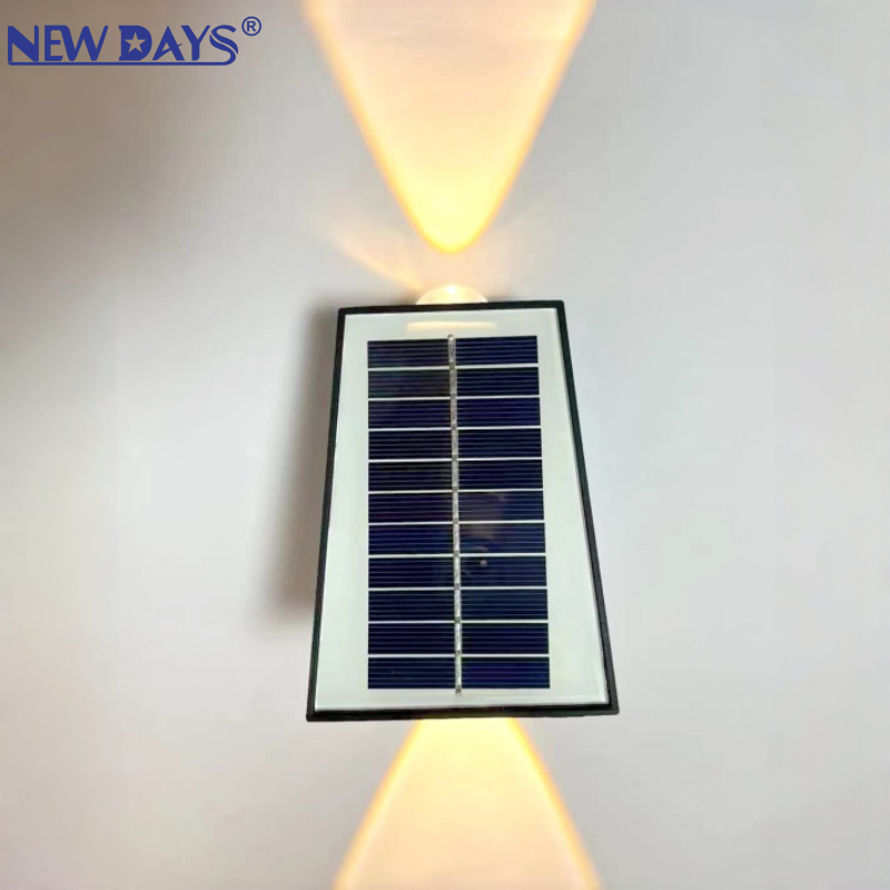 NEWDAYS品牌跨境新款一体led太阳能壁灯RGB，户外防水节能高亮照明灯，上下2头氛围庭院灯太阳能板太阳能灯