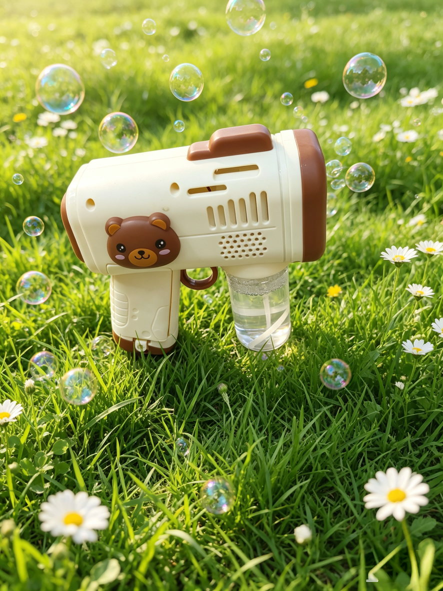 Cute and Fun Little Bear fully automatic bubble machine, children's handheld electric bubble gun, leak-proof outdoor popular toy gift Application Scenario