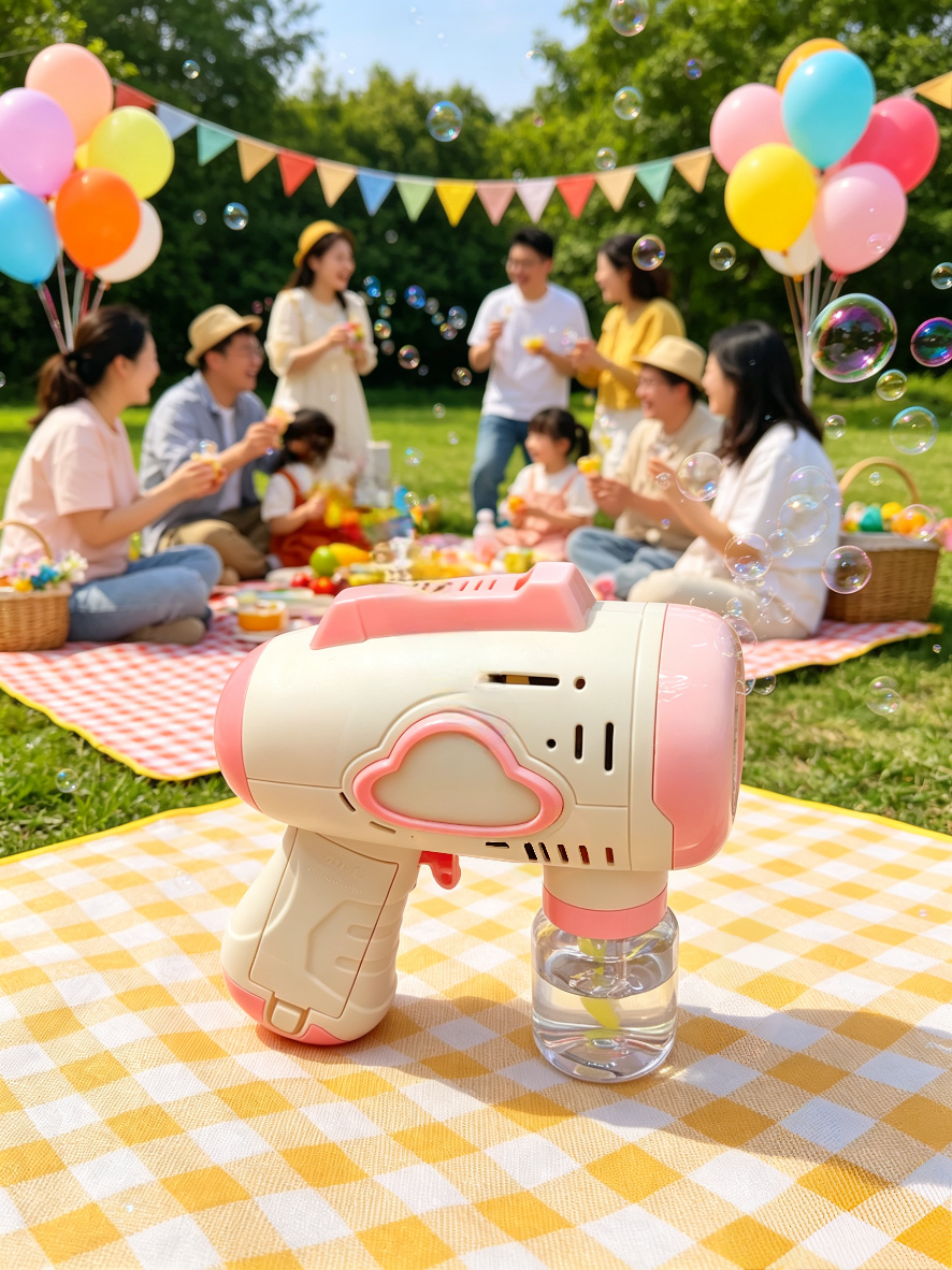 Milk white Cloud fully automatic bubble gun, children's handheld electric bubble machine, leak-proof design, outdoor toy detail image 4