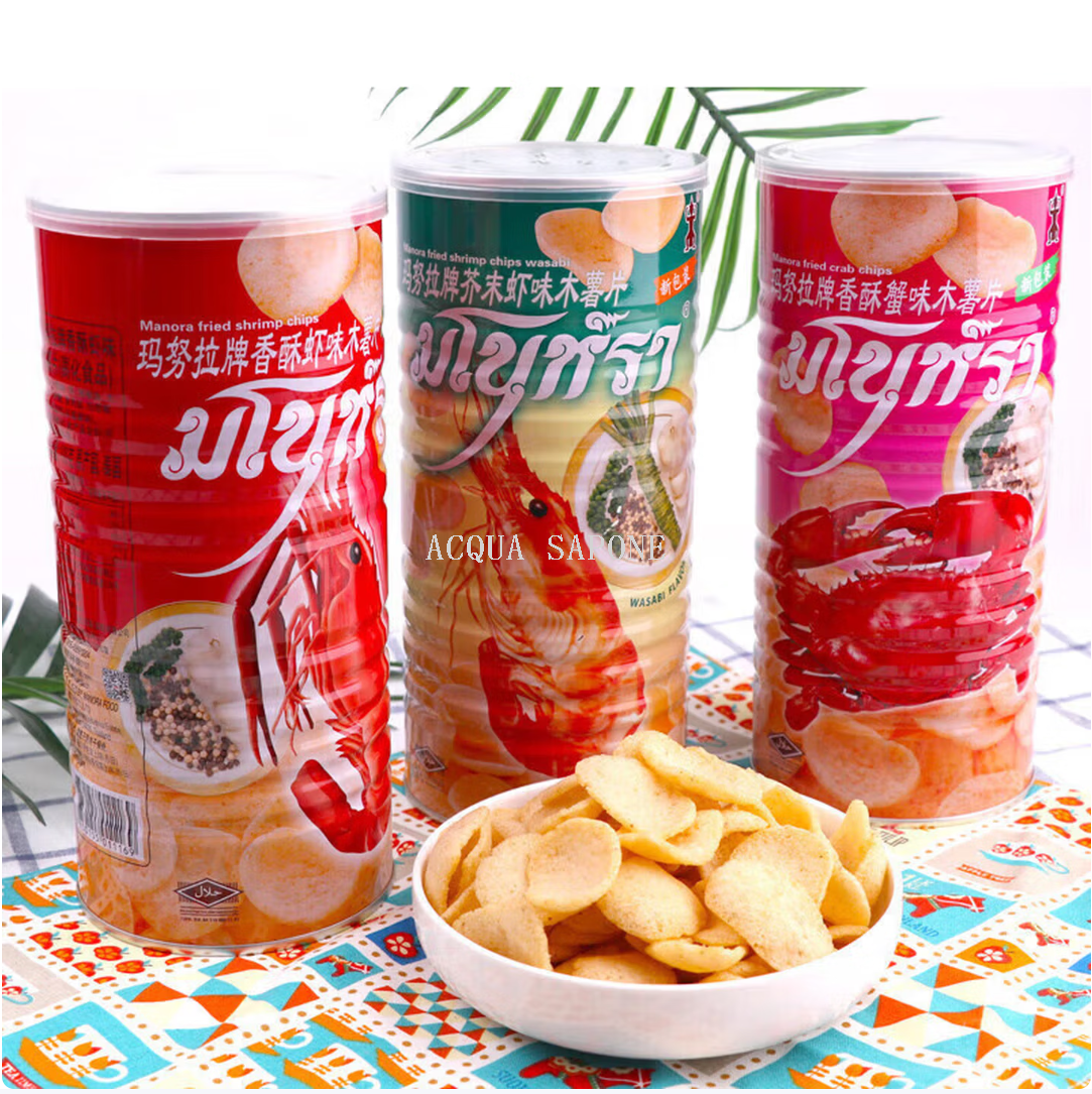 Free shipping! Thai Manula brand crispy shrimp-flavored tapioca chip puffed food, 90g fresh shrimps cut in their original pieces, thin, crispy and not greasy details Picture