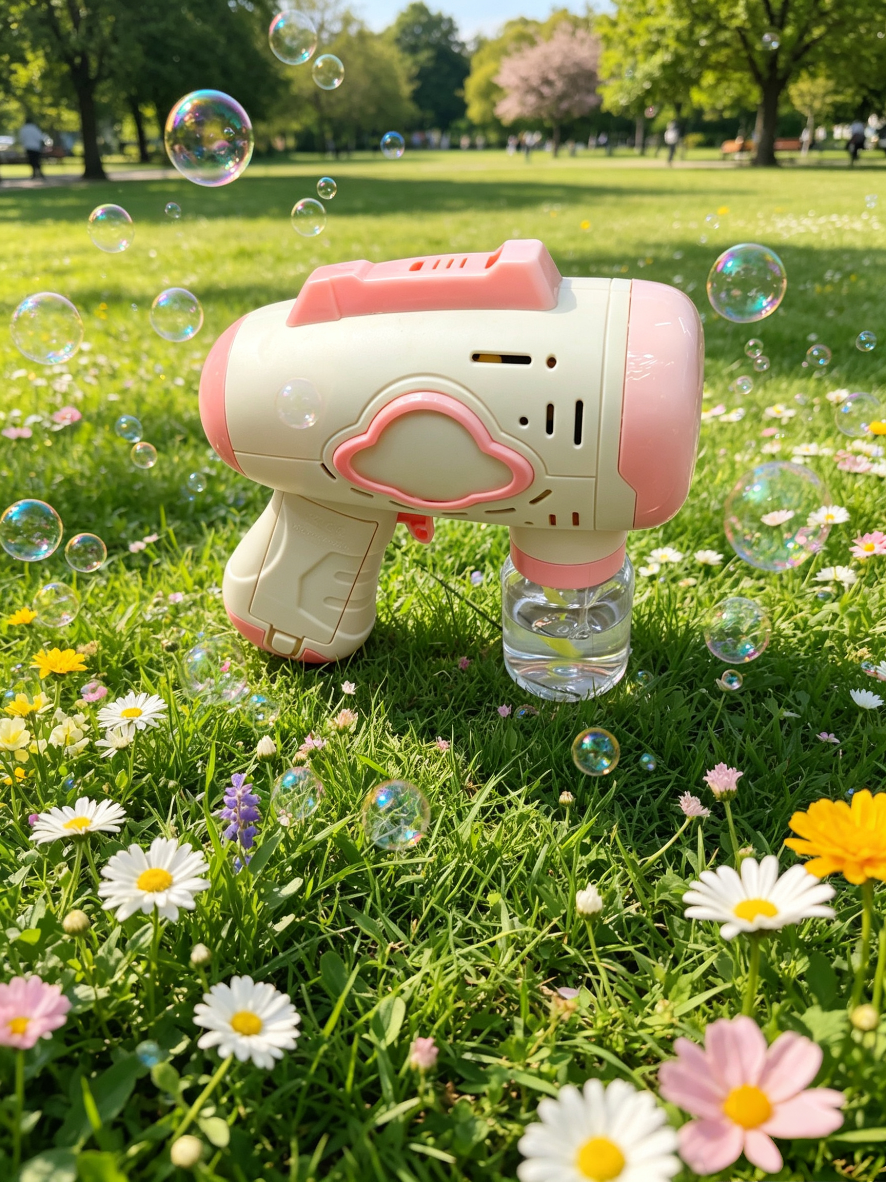 Milk white Cloud fully automatic bubble gun, children's handheld electric bubble machine, leak-proof design, outdoor toy