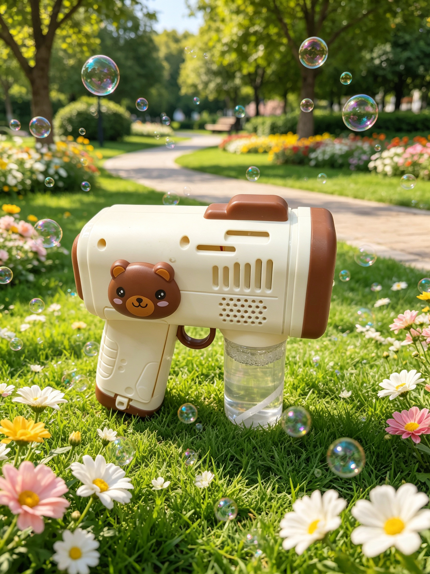 Cute and Fun Little Bear fully automatic bubble machine, children's handheld electric bubble gun, leak-proof outdoor popular toy gift detail image 5