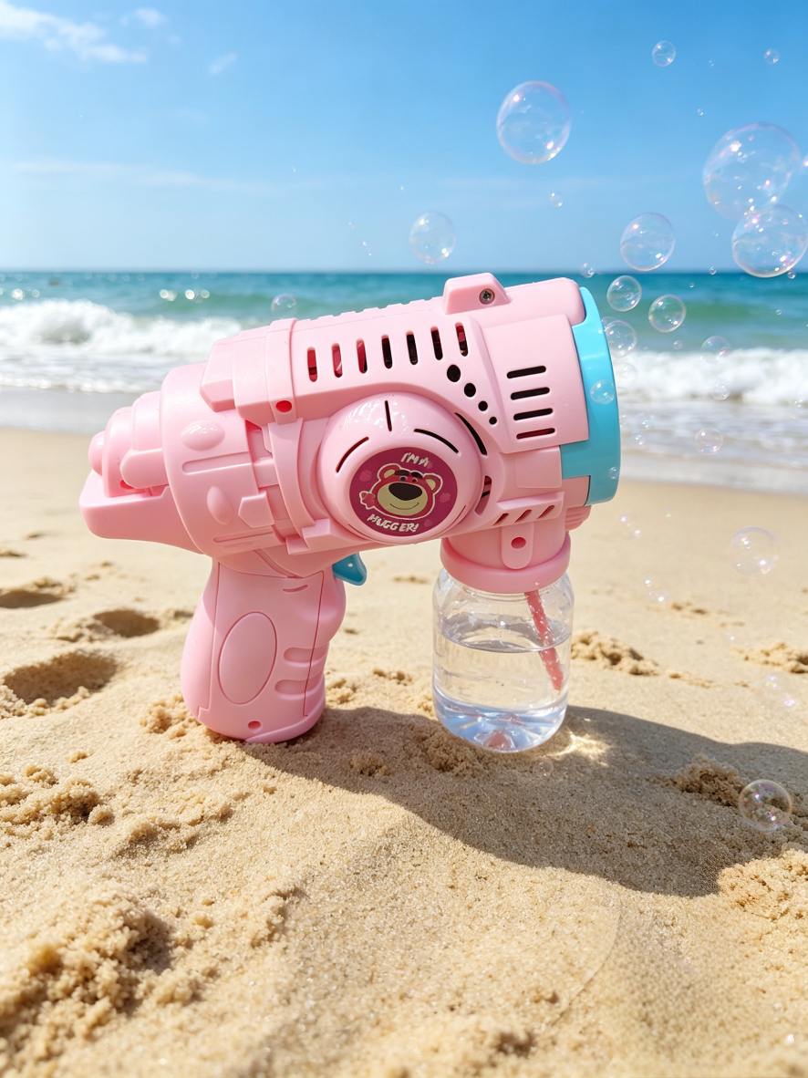 Strawberry Bear co-branded bubble gun, children's handheld fully automatic bubble machine, leak-proof design, summer outdoor toy detail image 3