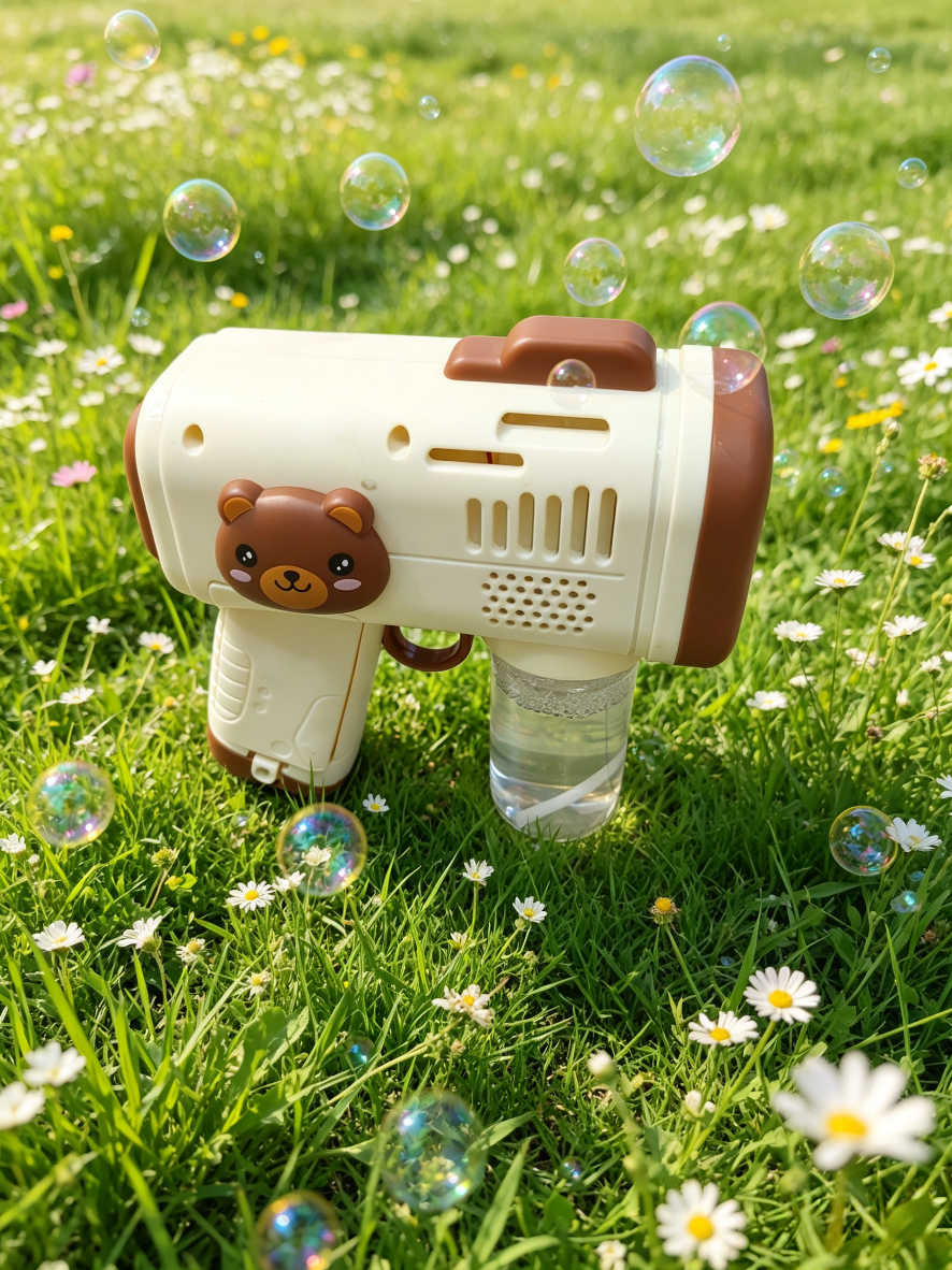 Cute and Fun Little Bear fully automatic bubble machine, children's handheld electric bubble gun, leak-proof outdoor popular toy gift detail image 3