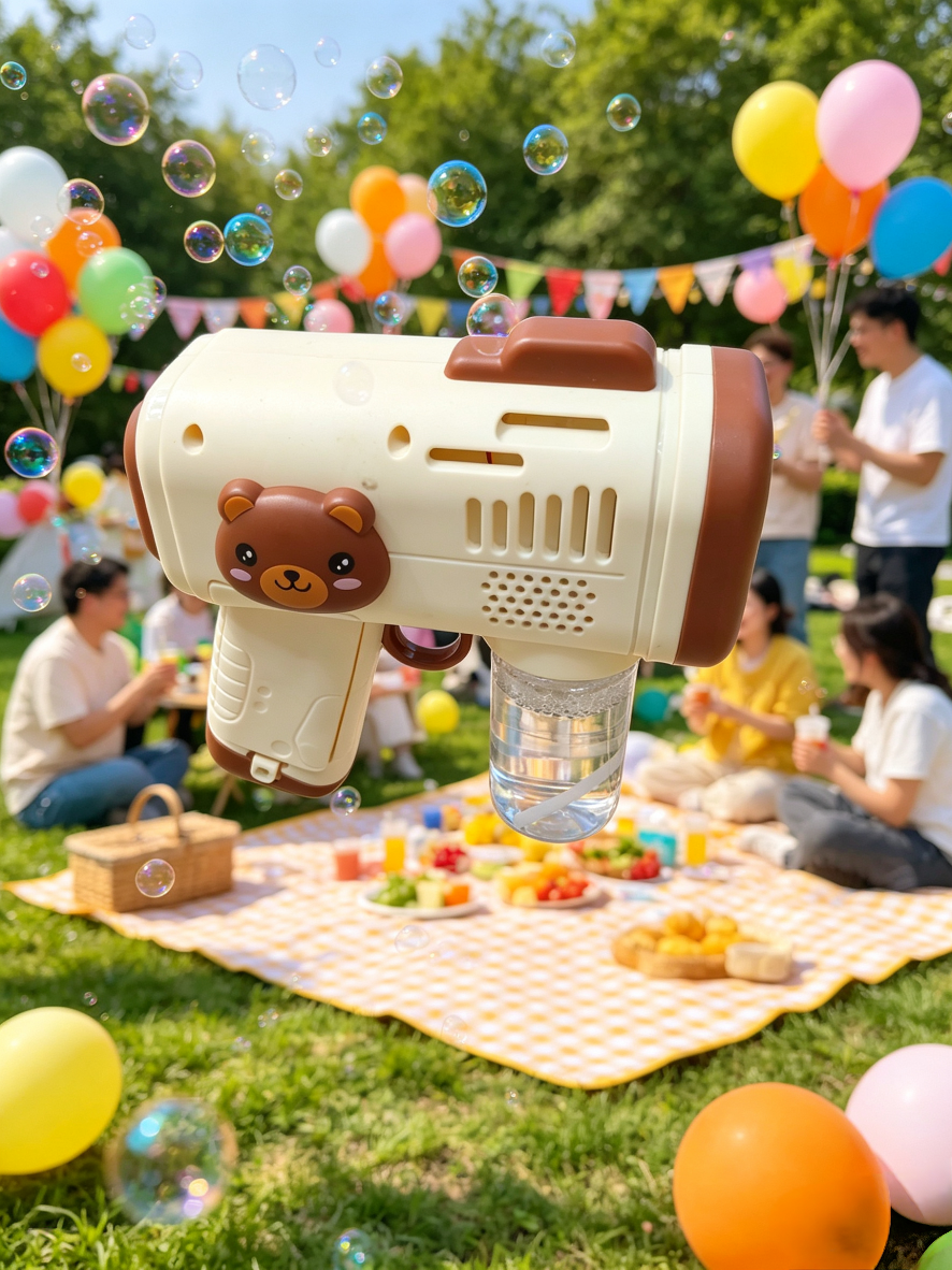 Cute and Fun Little Bear fully automatic bubble machine, children's handheld electric bubble gun, leak-proof outdoor popular toy gift detail image 6
