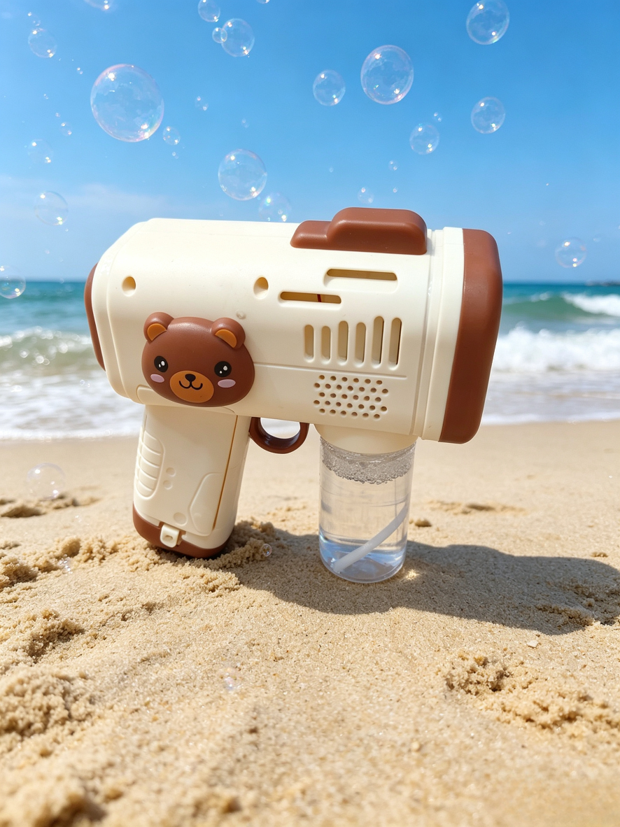Cute and Fun Little Bear fully automatic bubble machine, children's handheld electric bubble gun, leak-proof outdoor popular toy gift detail image 4