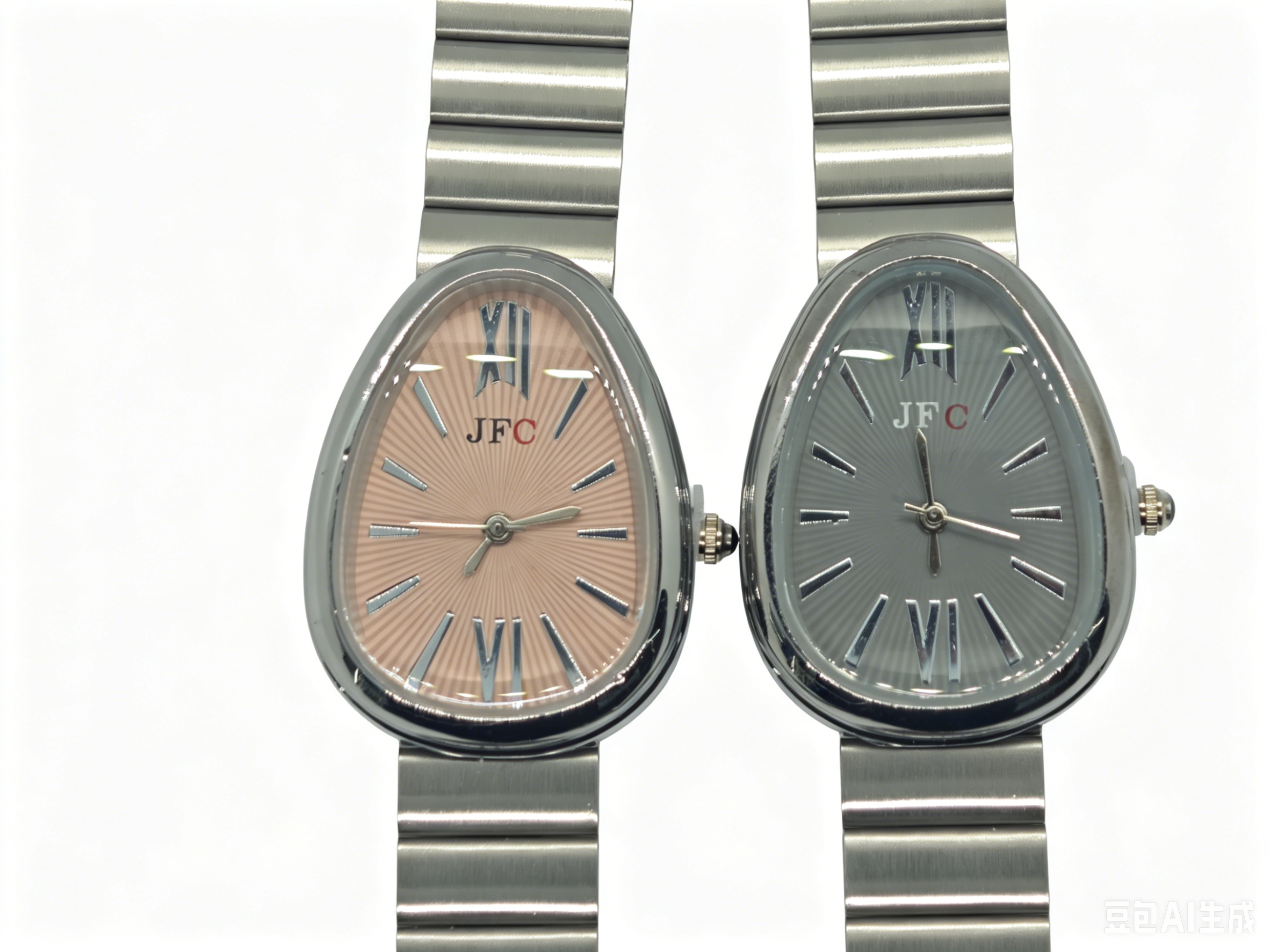 Silver steel band oval two-tone dial quartz watch from the watch manufacturer, fashionable and trendy classic design, couple clothing accessory watch Item Picture