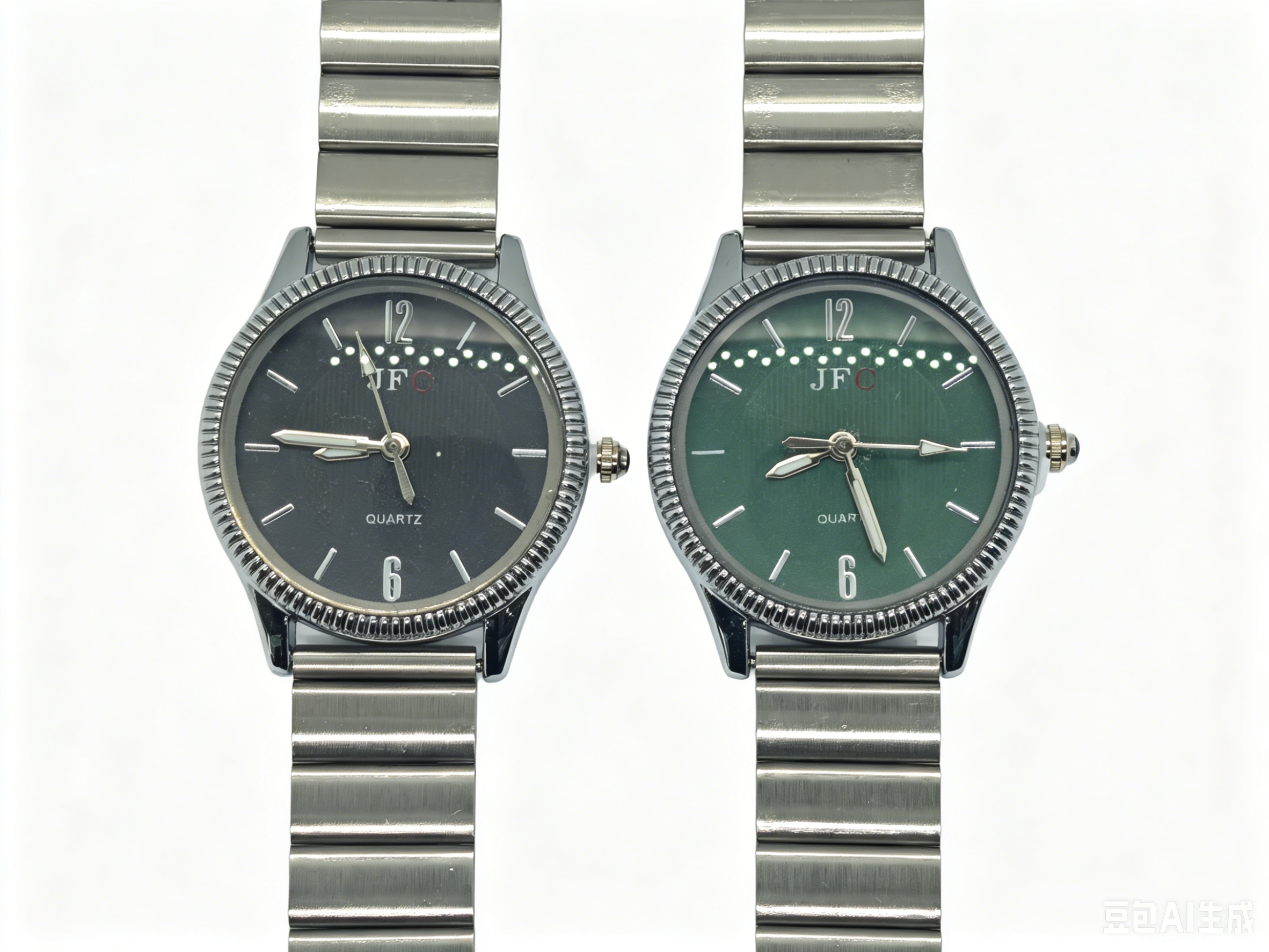 Silver steel band round two-tone dial quartz watch from the watch manufacturer, fashionable and trendy classic design, couple clothing accessory watch Item Picture