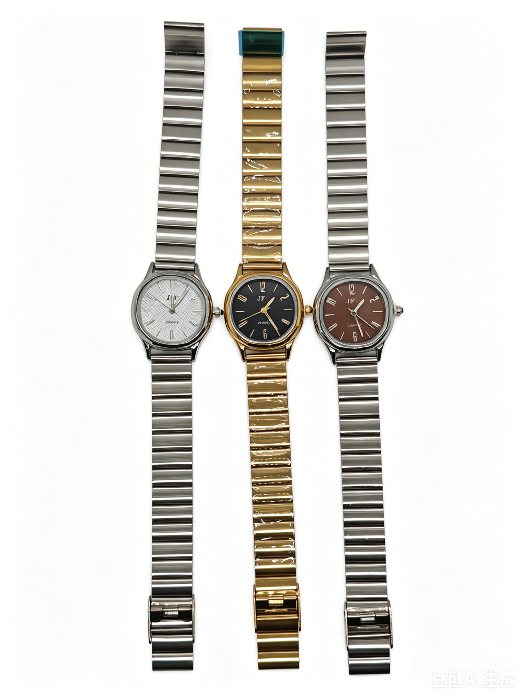 The quartz watch with a round three-color dial featuring gold, silver and steel bands from the watch manufacturer is a fashionable and classic design for couple clothing accessories