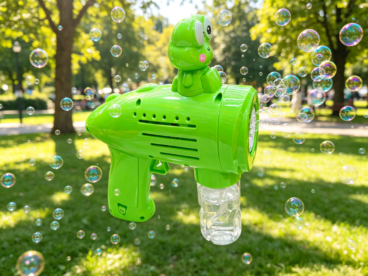 Cartoon frog electric bubble gun, children's fully automatic bubble blowing machine, summer outdoor internet-famous toy detail image 5