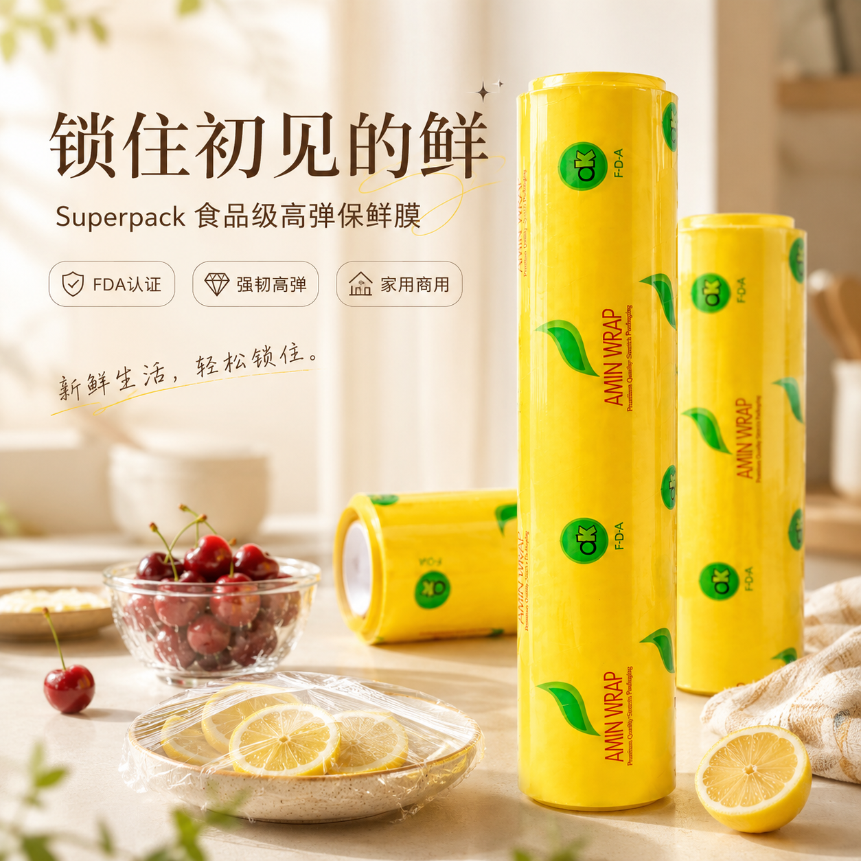 来米国际 “super pack”plastic wrap保鲜膜延展性高不易破漏，PE，PP材质，食品级保鲜膜