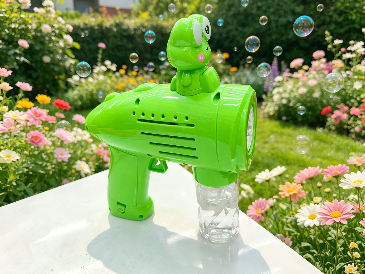 Cartoon frog electric bubble gun, children's fully automatic bubble blowing machine, summer outdoor internet-famous toy detail image 2