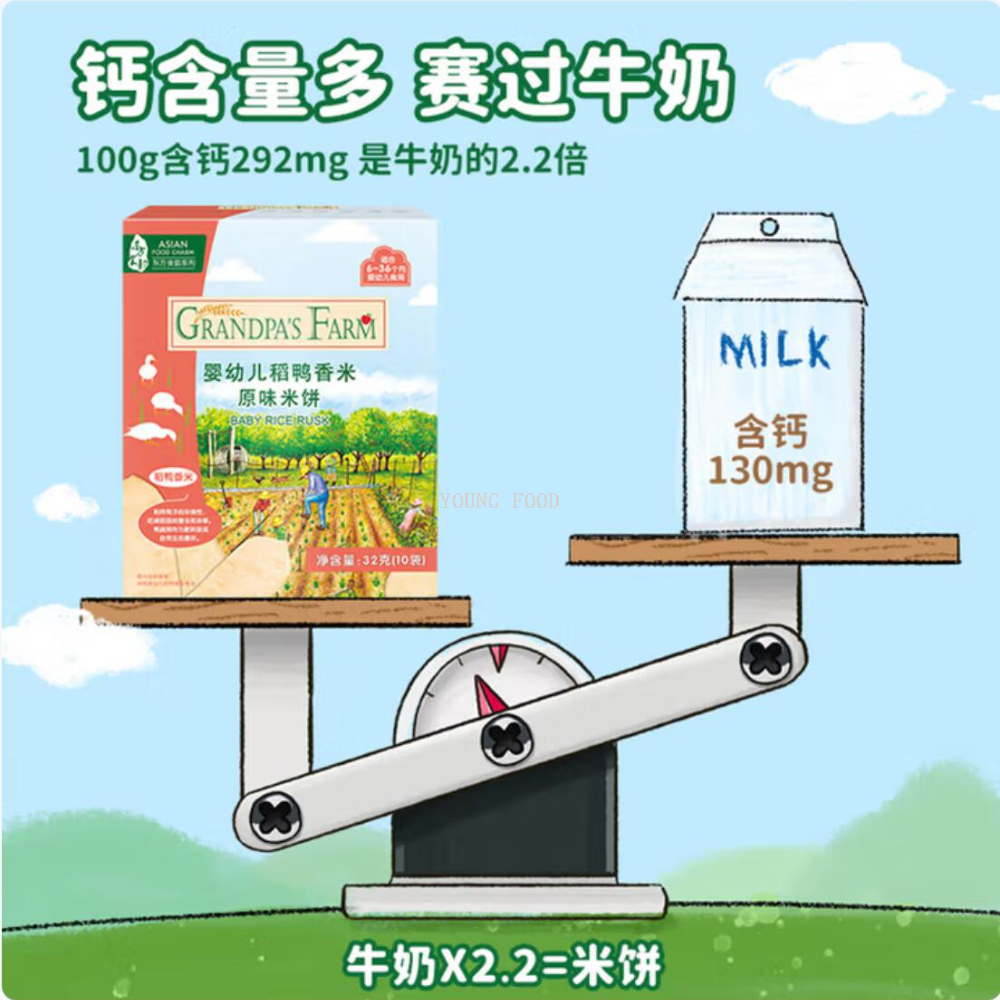 Free shipping! Grandpa's Farm Infant Rice and Duck Fragrant Rice Cake, original flavor 32g, is a nutritious complementary food for babies over 6 months old Specification image