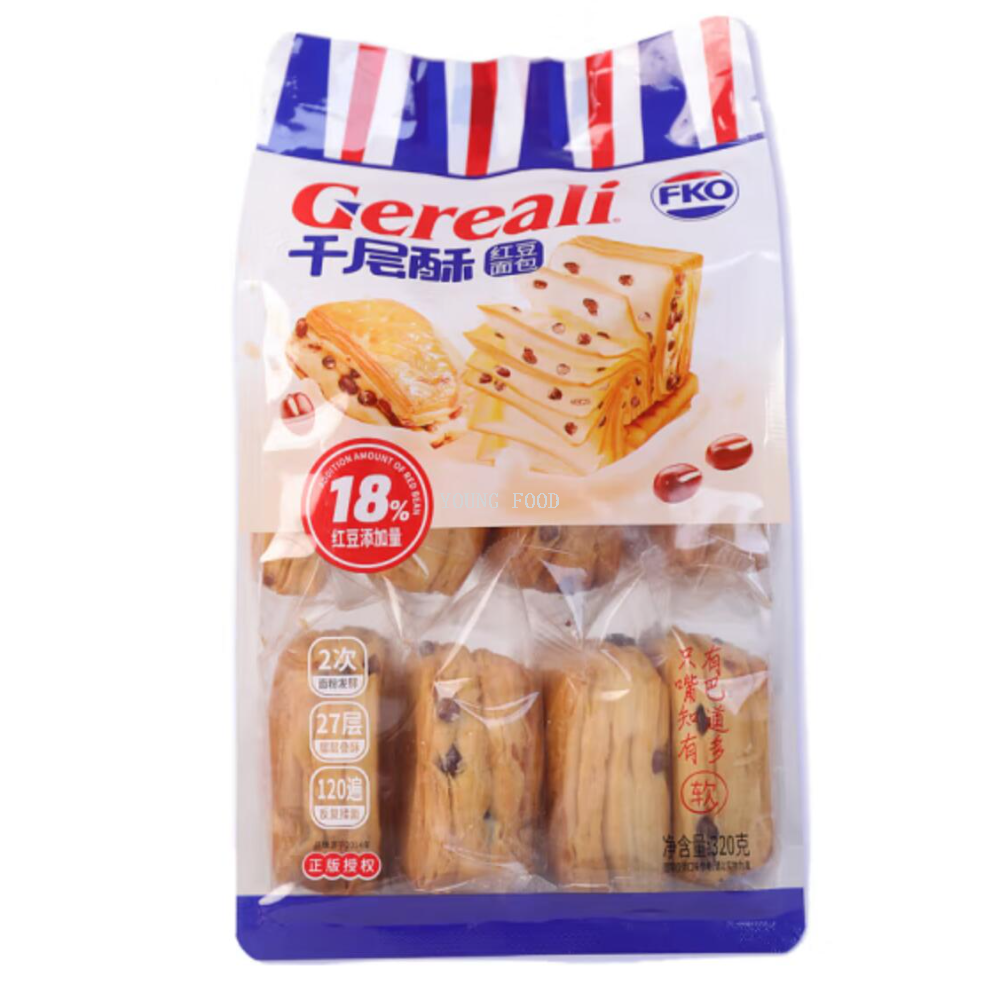 Free shipping! fko Mille-Feuille Red Bean Bread 320g Hong Kong-style pastry breakfast, crispy on the outside and soft on the inside, sweet but not greasy. details Picture