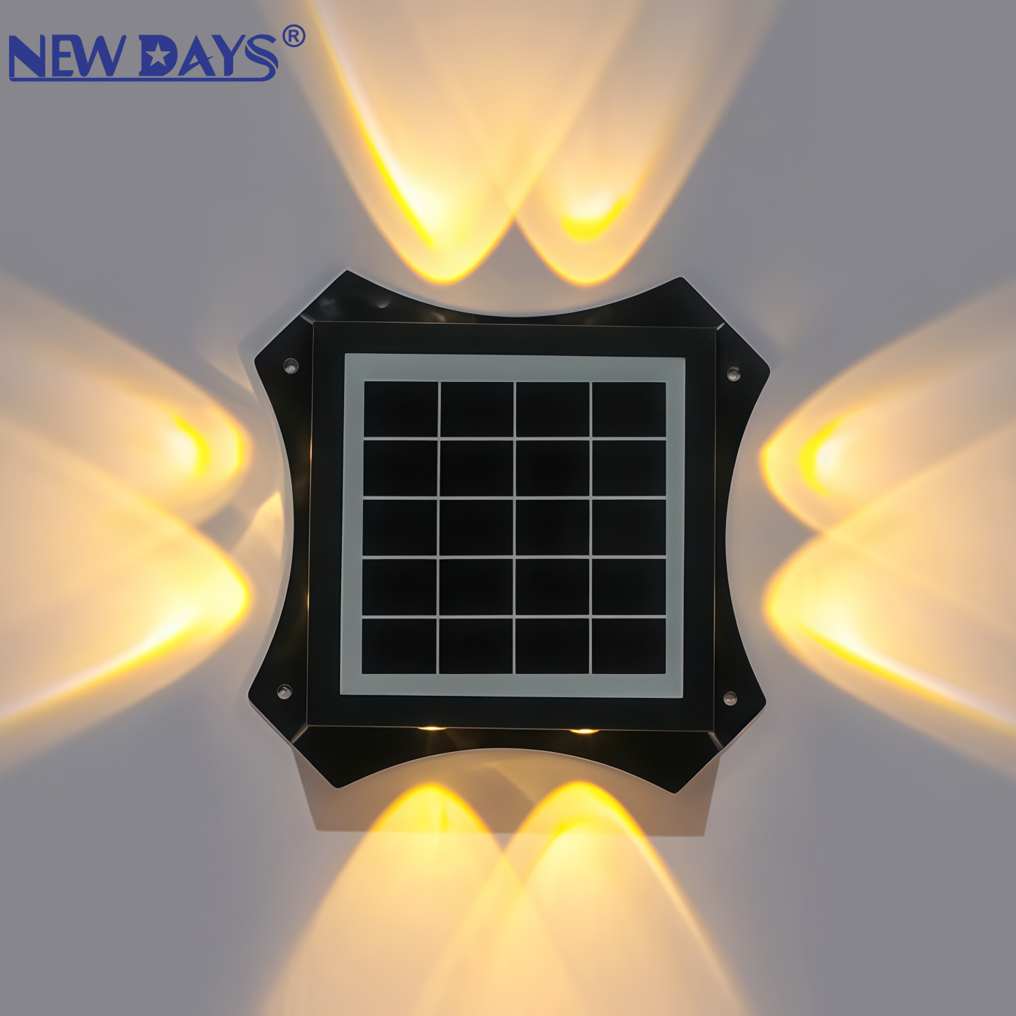 NEWDAYS brand cross-border new ledled integrated solar four-way square wall lamp, outdoor waterproof energy-saving high-brightness lighting decorative garden lamp, solar lamp, solar lamp street lamp Specification image