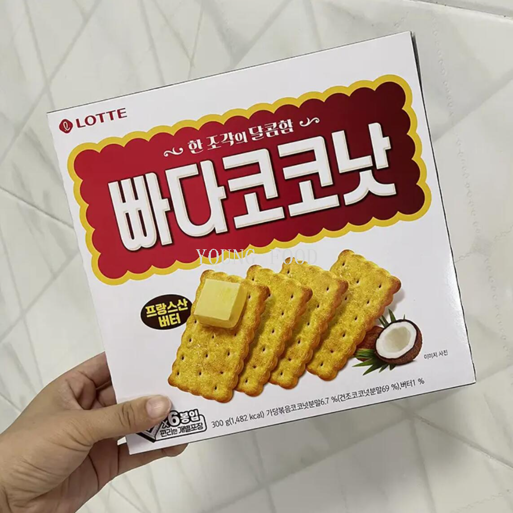 Free shipping! Korean imported Lotte Crispy cookies with butter and coconut flavor, 300g, fresh coconut aroma, crispy and fragrant details Picture