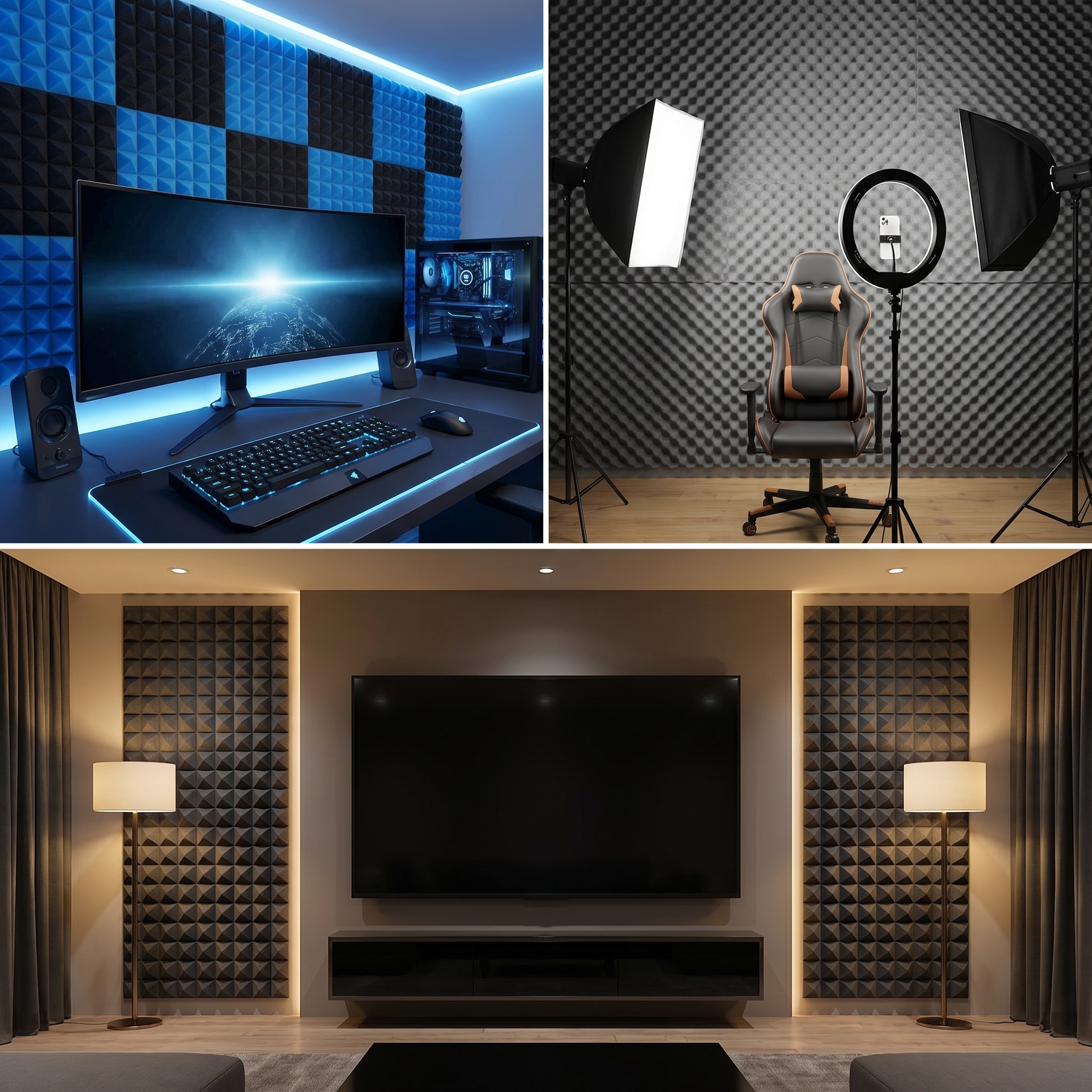 High-density sound-absorbing egg cotton! It can reduce echo and noise, is flexible and shock-absorbing without deformation, comes with self-adhesive backing for easy installation, and is suitable for e-sports rooms, recording studios, and live streaming rooms. Multiple colors and styles are available for selection Item Picture