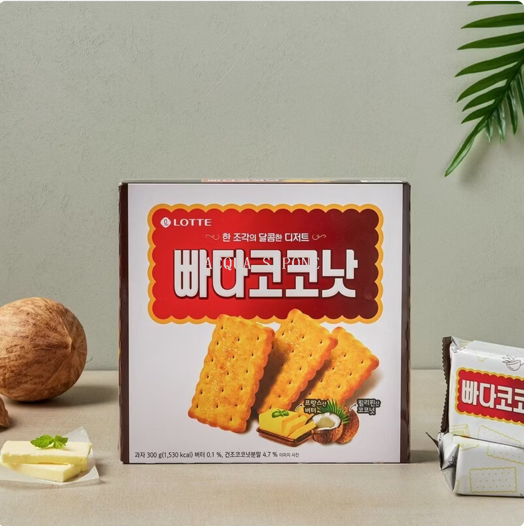 Free shipping! Korean imported Lotte Crispy cookies with butter and coconut flavor, 300g, fresh coconut aroma, crispy and fragrant