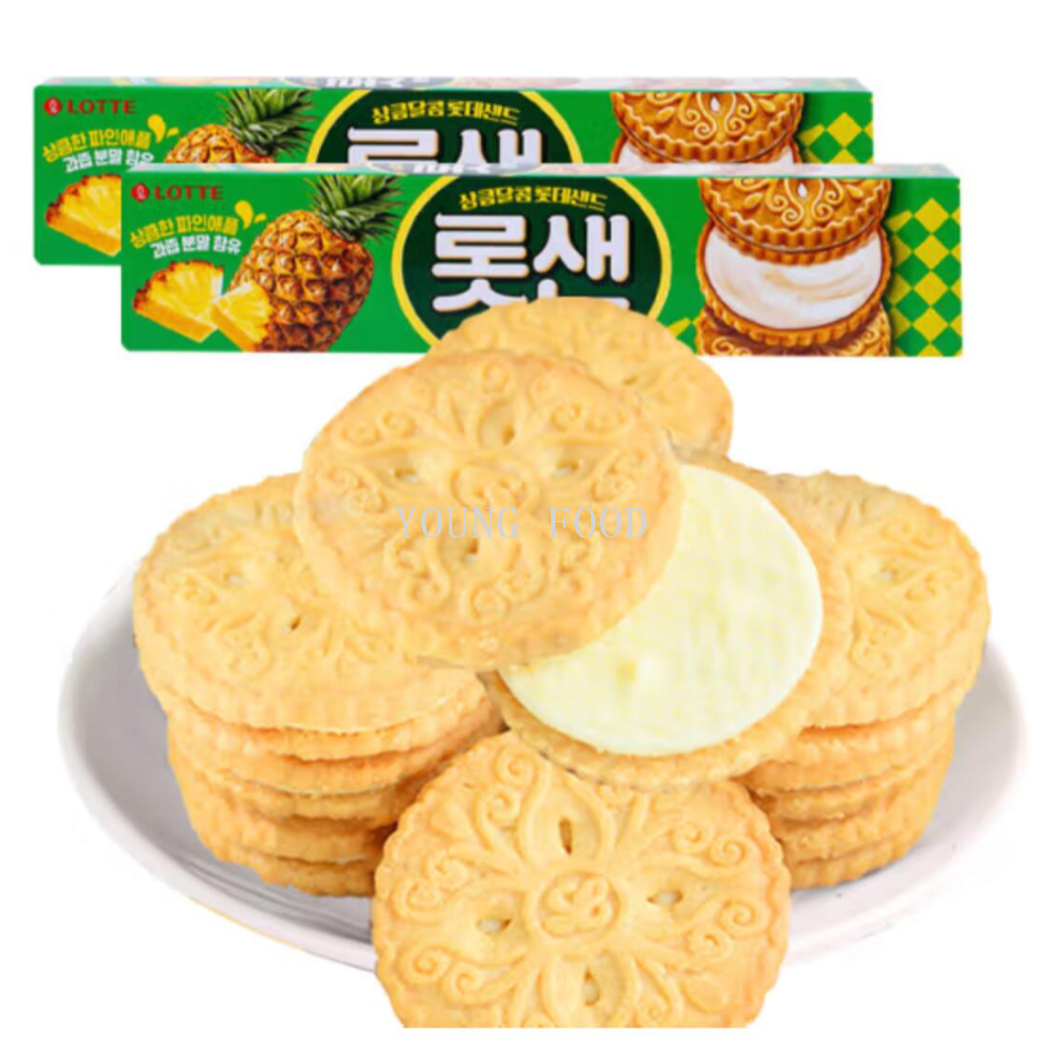 Free shipping! Korean imported snack foods, cookies, pastries, and snacks, Lotte pineapple sandwich cookies 105g