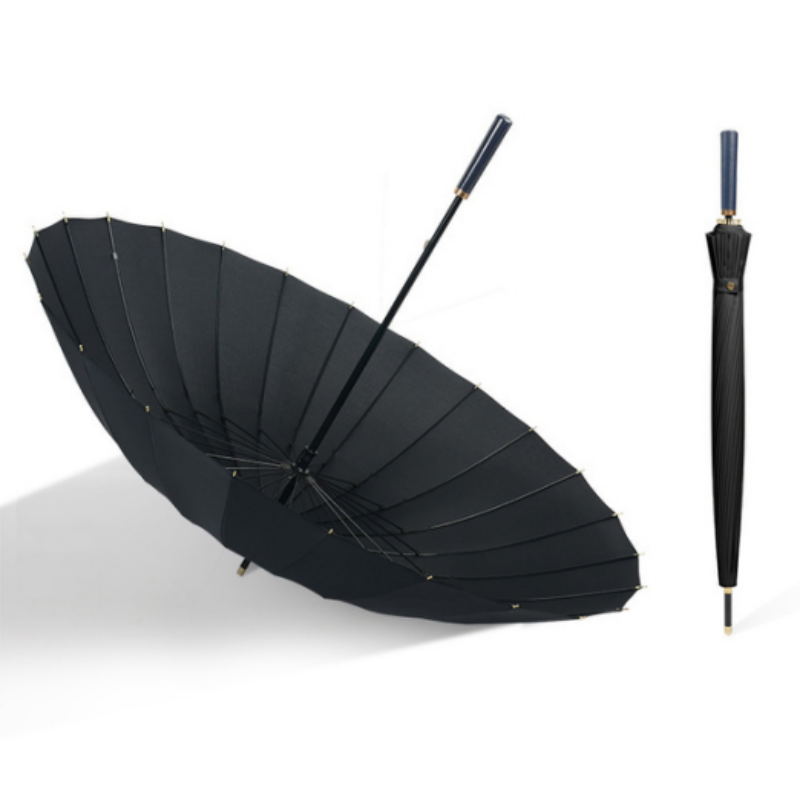 Hengdun Light Luxury Retro 16-bone large long-handled umbrella, leather handle straight pole umbrella, reinforced wind resistance, large umbrella surface, suitable for both weather and rain, business, commuting, students, couples, high appearance level, solid color umbrella, wholesale and customization supported Item Picture