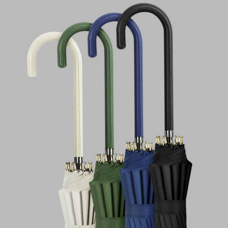 Hengdun high-end leather hook-shaped black rubber long-handled umbrella, thickened black rubber for strong sun protection, enlarged umbrella surface for wind resistance, straight handle umbrella, couple, student, male and female, commuting, high appearance level, all-weather umbrella, supports wholesale, custom logo pic 2