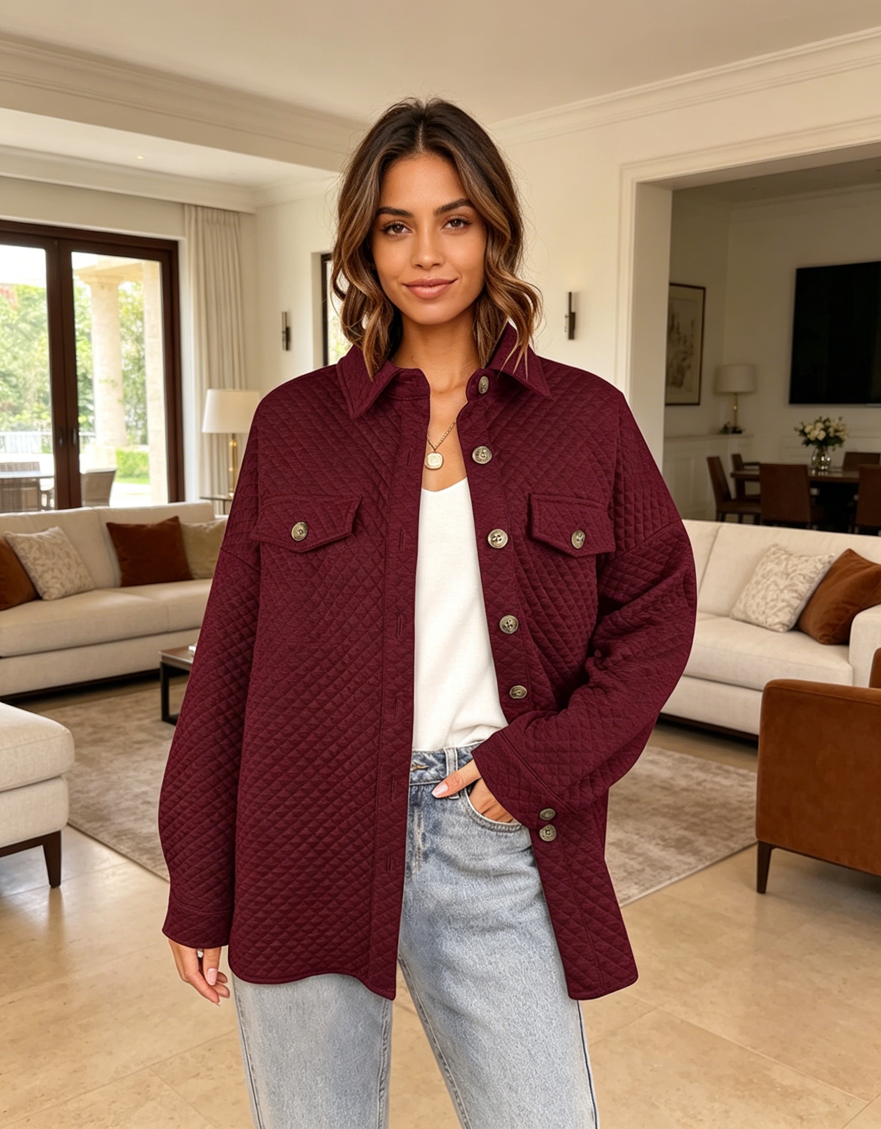 2026 New European and American style Amazon Independent Station women's solid color diamond pocket light casual jacket Application Scenario
