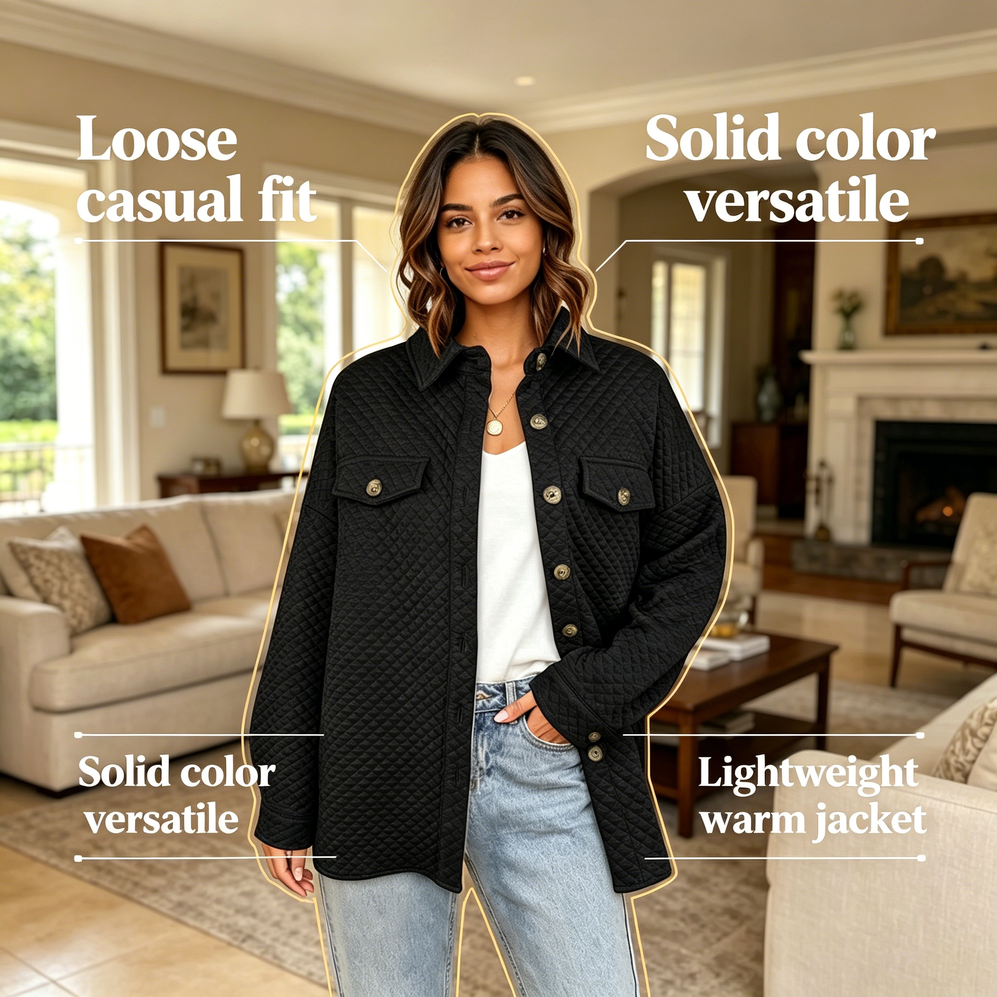 2026 New European and American style Amazon Independent Station women's solid color diamond pocket light casual jacket Item Picture