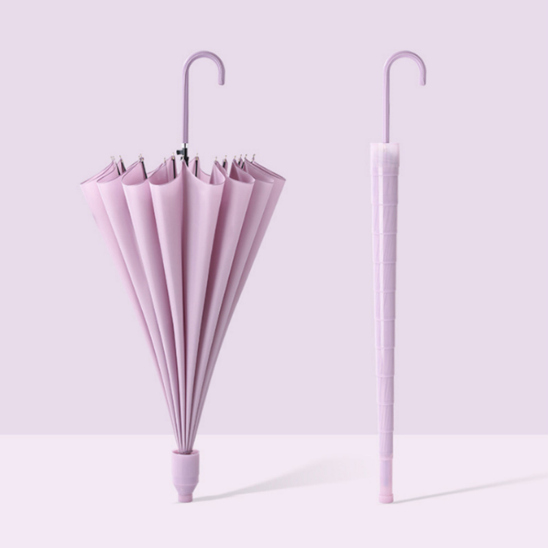 Hengdun Macaron multi-color available, long-handled curved hook umbrella with waterproof cover to keep hands dry, 16-bone reinforced wind-resistant straight pole umbrella, artistic and simple, men's and women's commuting umbrella, supports wholesale and custom logo details Picture