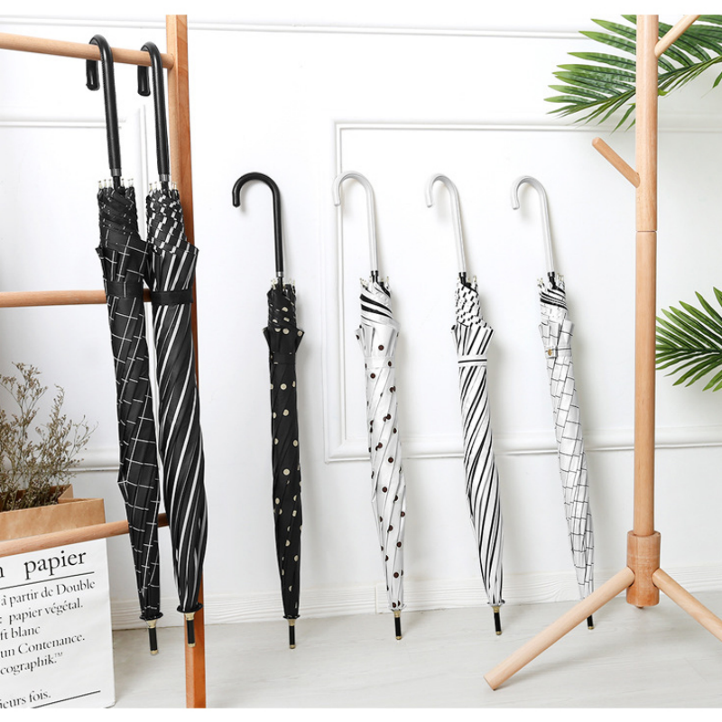 Hengdun French retro polka dot striped checkered long-handled umbrella, women's curved hook straight pole umbrella, reinforced and reinforced, wind-resistant, artistic, ins, all-weather and all-weather umbrella, simple student commuting sunshade umbrella available for wholesale and customization