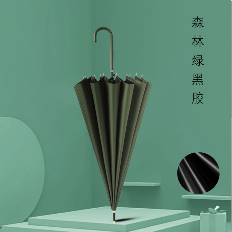 Hengdun high-end leather hook-shaped black rubber long-handled umbrella, thickened black rubber for strong sun protection, enlarged umbrella surface for wind resistance, straight handle umbrella, couple, student, male and female, commuting, high appearance level, all-weather umbrella, supports wholesale, custom logo Item Picture