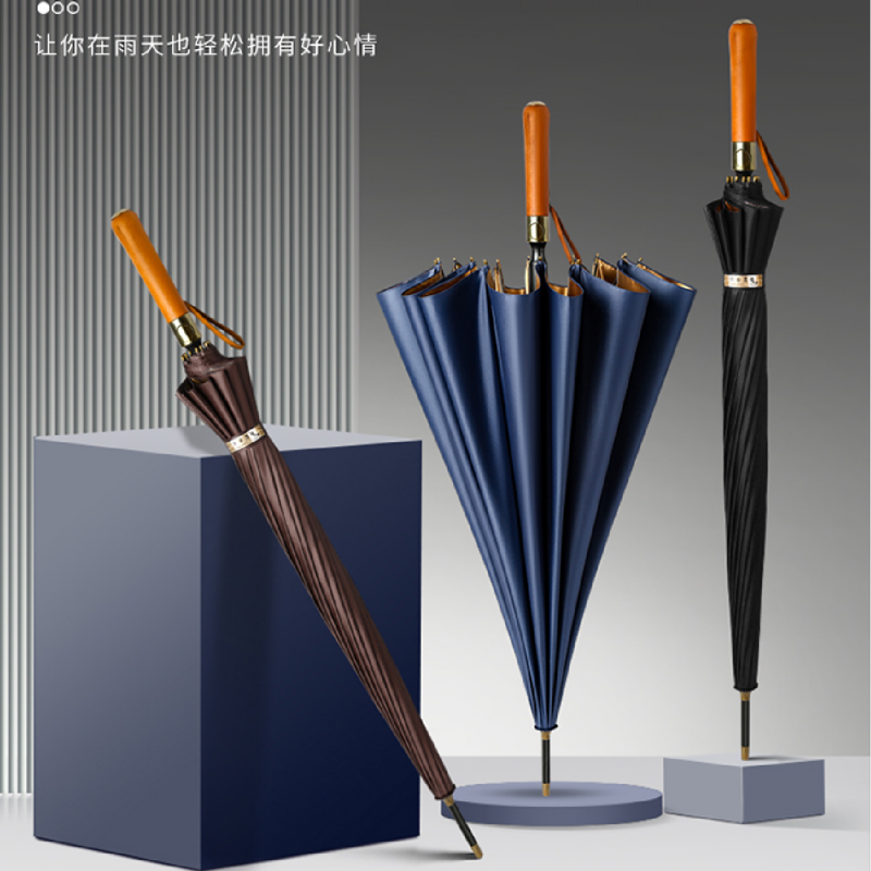 Hengdun ancient copper decorative wooden handle umbrella, 16-bone lotus bone enlarged umbrella surface, light luxury retro business umbrella, all-weather and rainproof umbrella, multiple colors available, enlarged and reinforced windproof umbrella, high-end gift umbrella