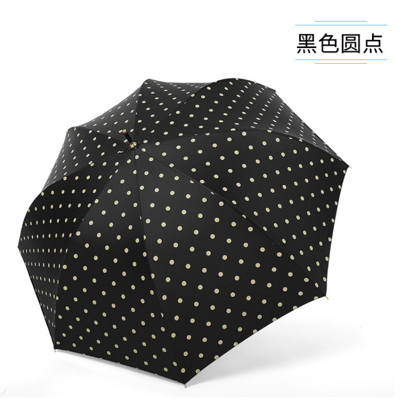 Hengdun French retro polka dot striped checkered long-handled umbrella, women's curved hook straight pole umbrella, reinforced and reinforced, wind-resistant, artistic, ins, all-weather and all-weather umbrella, simple student commuting sunshade umbrella available for wholesale and customization Specification image